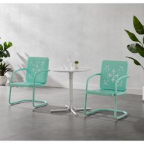 Crosley Furniture Azalea 3Pc Retro Outdoor Bistro Set in Aqua Gloss/White Satin