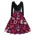 thumbnail image 4 of Valentines Day Dresses Fit and Flare Dress with Heart Print Pattern Ribbon Waist for Women Vintage Pink S, 4 of 4