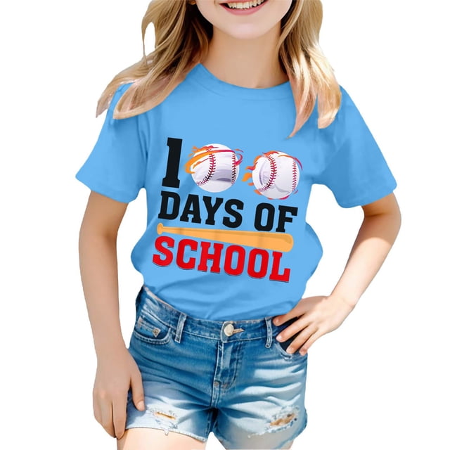 FhsagQ Mode Décontractée Imprimée pour Garçon et Fille, Col Rond, Manches Courtes, T-Shirt Ample, Taille 14-16 Plus, Bleu Pâques 3-4 Ans