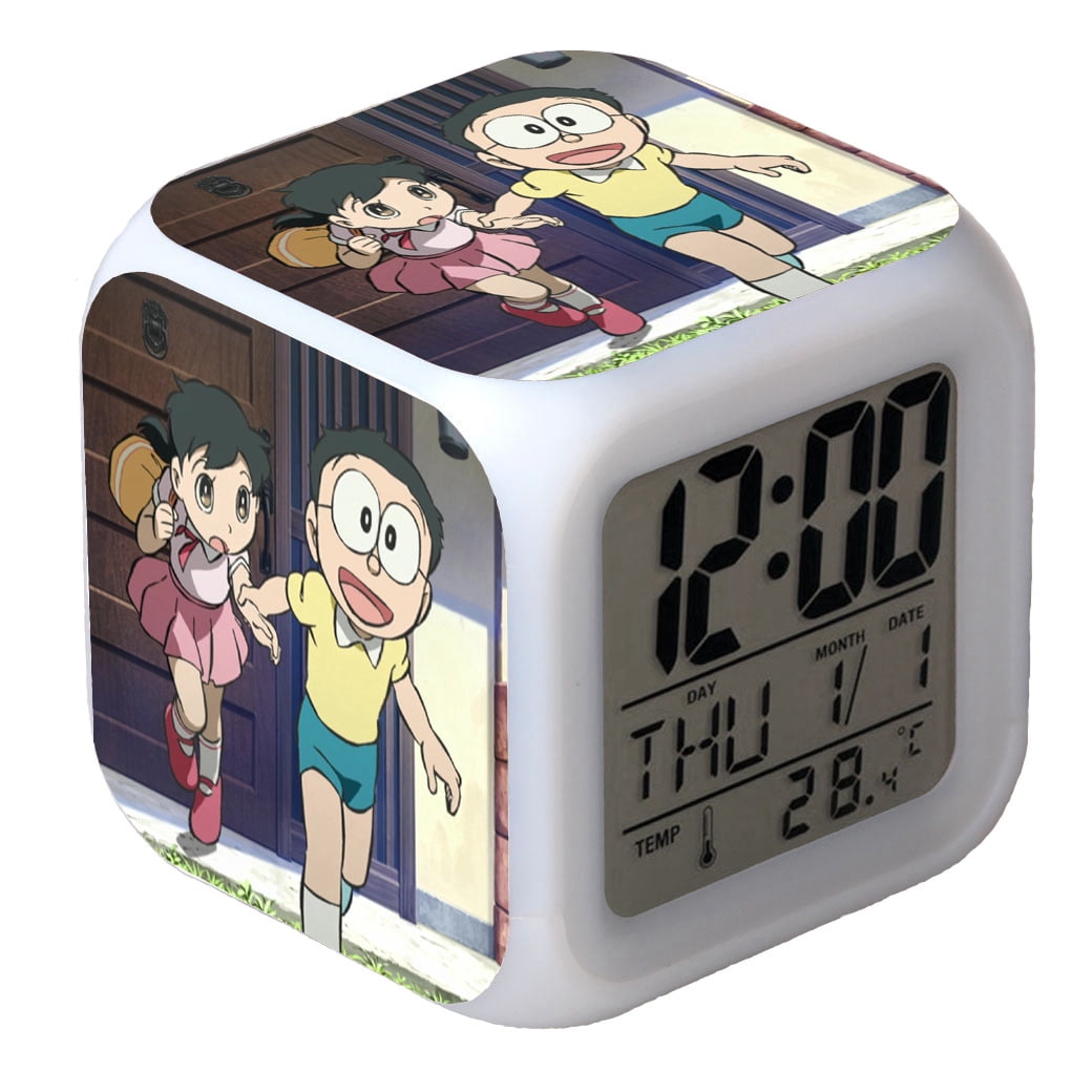 Wekity Anime Alarm Clock, 7 Colors LED Square Clock Digital Alarm Clock
