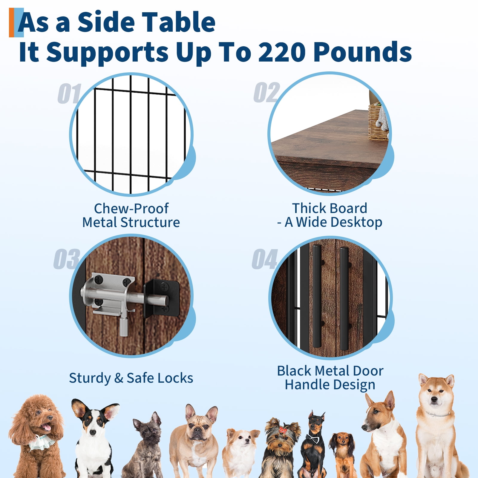 Home Heavy Duty Wooden Farmhouse Dog Crate Furniture with Double Doors, 31 Inch Wooden Dog Kennel End Table for Small / Medium Dogs, Dog House Cage Anti-Chew Pet Furniture