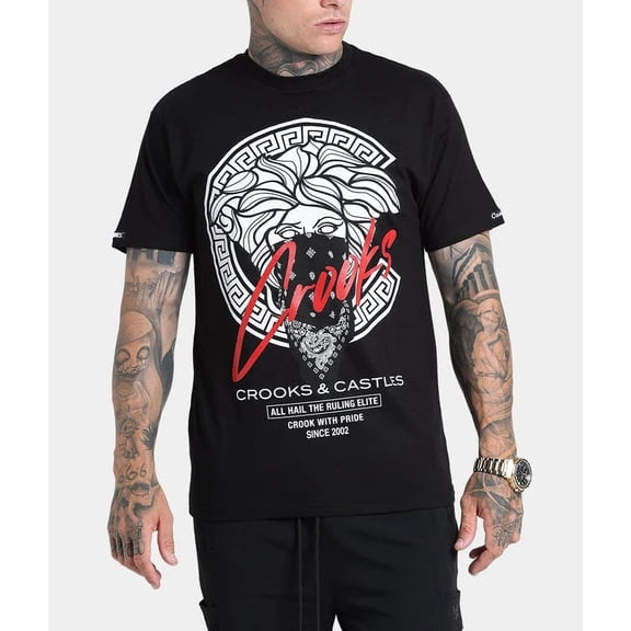 Crooks & Castles Men's Medusa Bandana C Graphic Tee T-Shirt (Small)