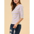 thumbnail image 5 of Allegra K Women's Casual Round Neck Elbow Sleeves Slim Fit Stripes T-Shirt, 5 of 6