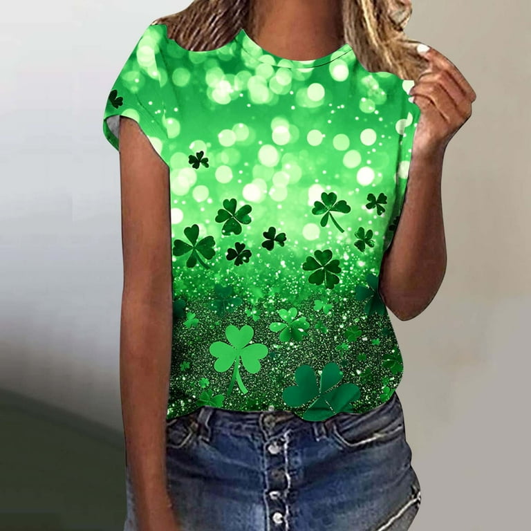 St. Patrick's Day Shirt For Women - Lucky Clover Shamrock Graphic Tee, Short Sleeve, Casual