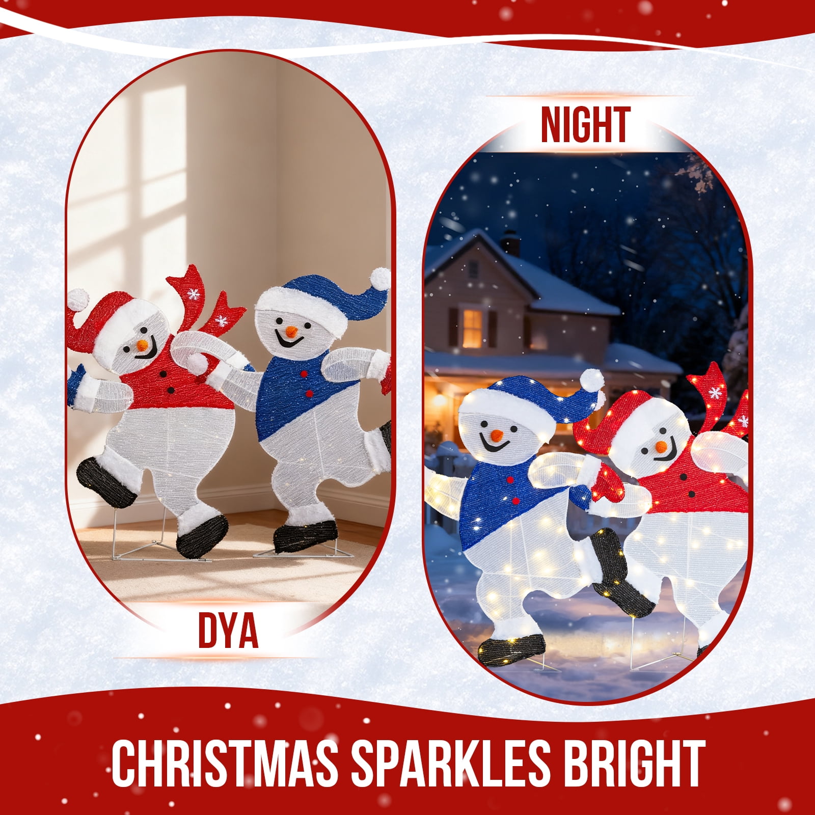 Astoutdoor Set of 2 Lighted Running Snowman Christmas Decorations, Pre-lit 2D Holiday Decor with 120 Warm White LED Lights for Indoor Outdoor Display