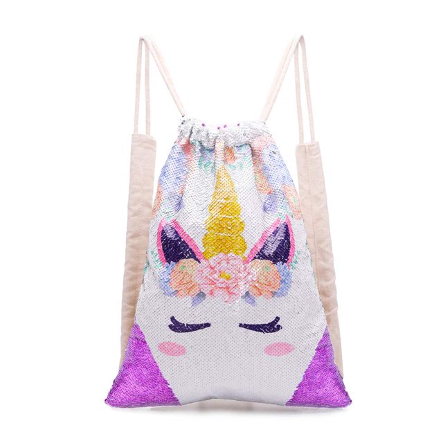Unicorn Gift Mermaid Sequin Bag,Reversible Drawstring Backpack Glitter Dance Bag