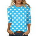 thumbnail image 2 of 3/4 Sleeve Shirts for Women Spring Striped Crewneck Business Casual Tops, Loose Three Quarter Length Work Blouses, Polka Dot Printed Comfortable Top, Limited Time Off, 2 of 6