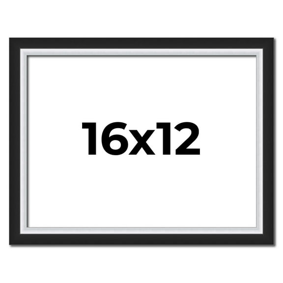 16x12 Frame Black & Silver Solid Wood Picture Frame Width 1.25 Inches | Interior Depth 0.75 Inches