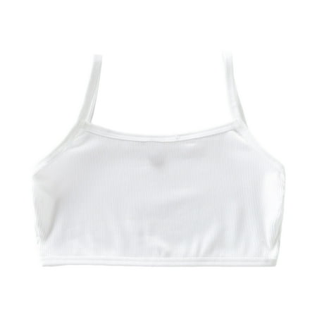 

HeroNeo Puberty Girls Training Bra Spaghetti Strap Solid Color Underwear Ribbed Cotton Cartoon Rabbit Label Camis Brassiere