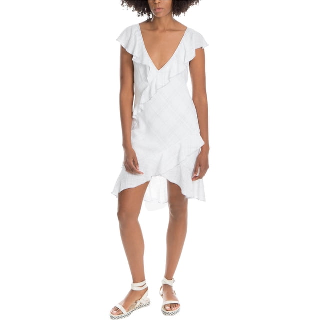 Max Studio London Mini vestido con ribete de volantes para mujer, blanco, mediano