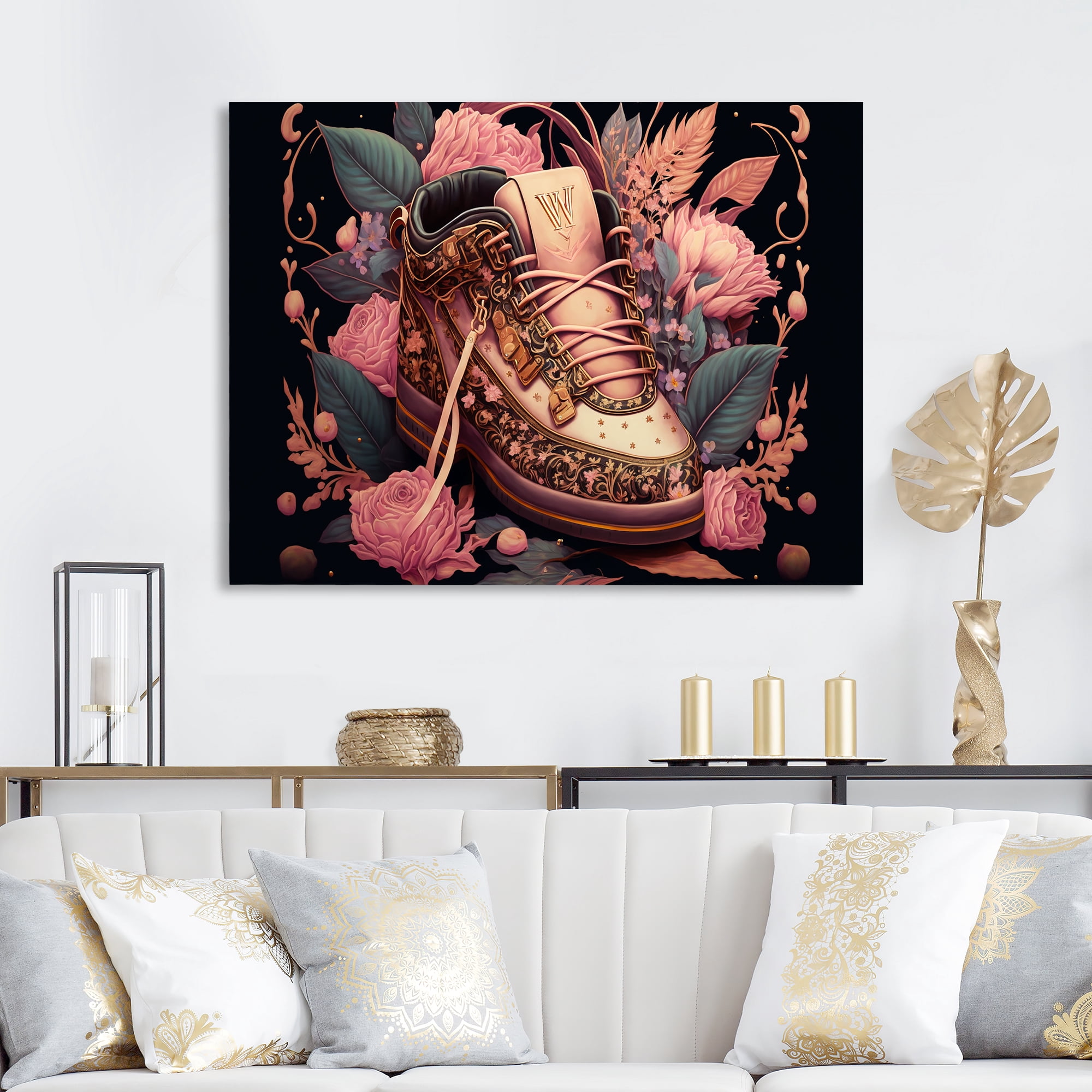 Designart Floral Pink Sneakers Art III Canvas Wall Art