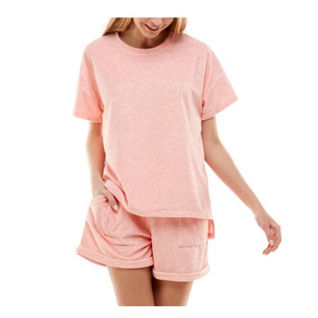 Roudelain Soft Terry Cloth T-Shirt & Shorts Set - Na Heather Quartz Pink-Large