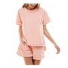 Roudelain Soft Terry Cloth T-Shirt & Shorts Set - Na Heather Quartz Pink-Large
