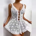 thumbnail image 4 of DPTALR Women's Soild Heart Print Lace Splicing Mesh Nightdress, 4 of 8