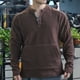 thumbnail image 4 of pstuiky camisa de manga larga para hombre, Suéter deportivo informal ajustado de manga larga, cuello redondo, medio botón y bolsillo para hombre, color sólido y cálido top de hombre l, 4 of 5