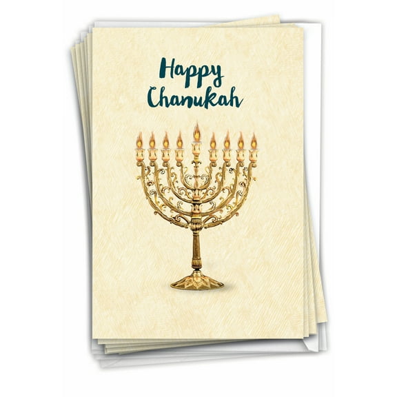 Pack of 12 Hanukkah Greeting Cards (1 Design, 12 Cards) - Hanukkiahs Chanukah C6128AHKG-B12x1