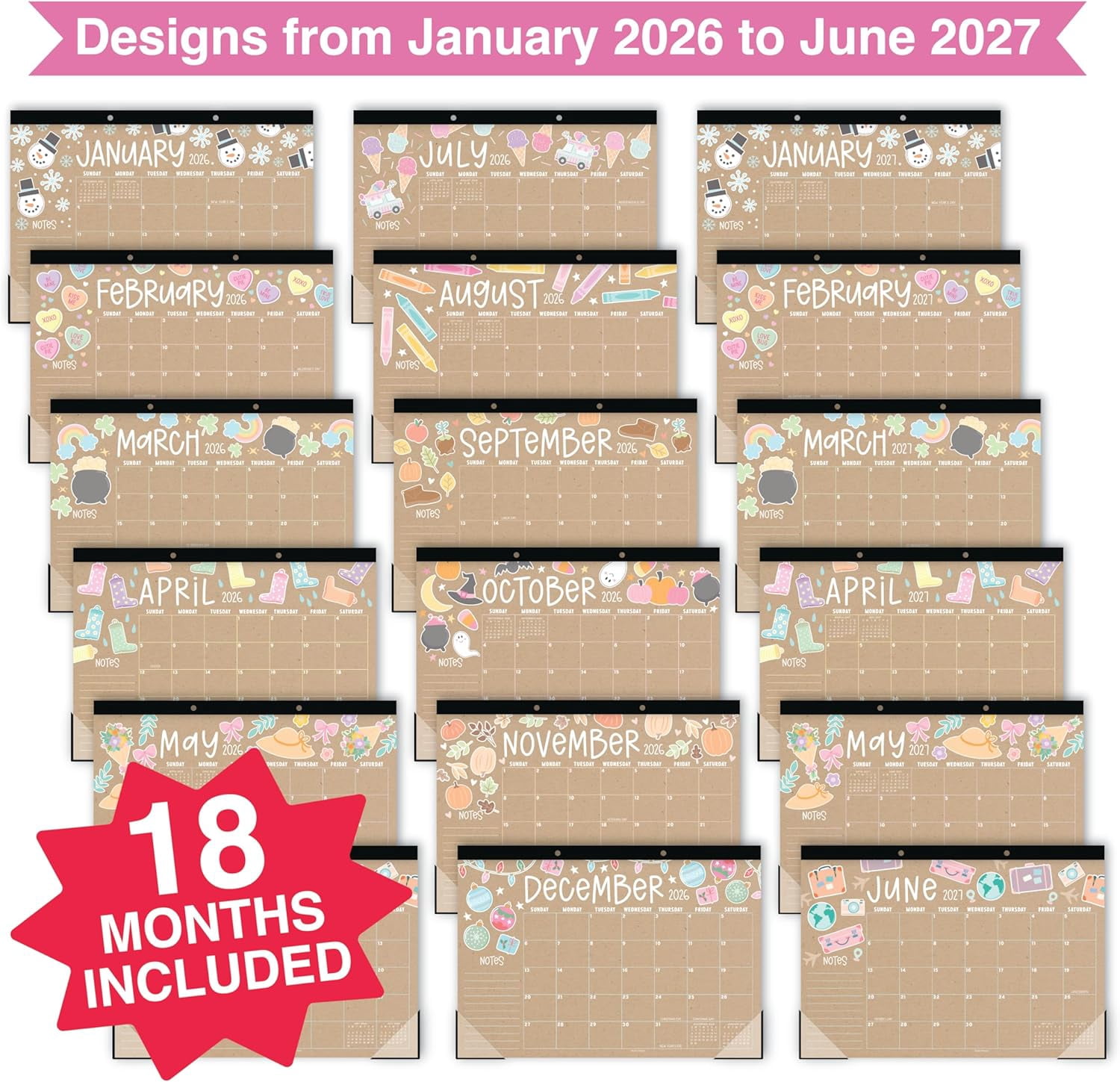 Large Teacher Desk Calendar 2026-2027 - Desktop 2026, 18-Month Calendars for Home, Office & Classroom, Cute Classroom Must Haves, Appreciation Gifts
