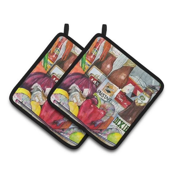 Carolines Treasures 1017-1PTHD Orleans Beers and Spices Pair of Pot Holders 7.5HX7.5W multicolor