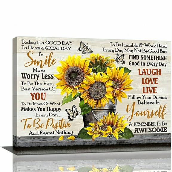 LAMIRO Rustic Sunflower Wall Decor Inspirational Quotes Canvas Wall Art for Bathroom Bedroom Kitchen Living Room Ready to Hang 16X20 Inch Living Room Wall Art