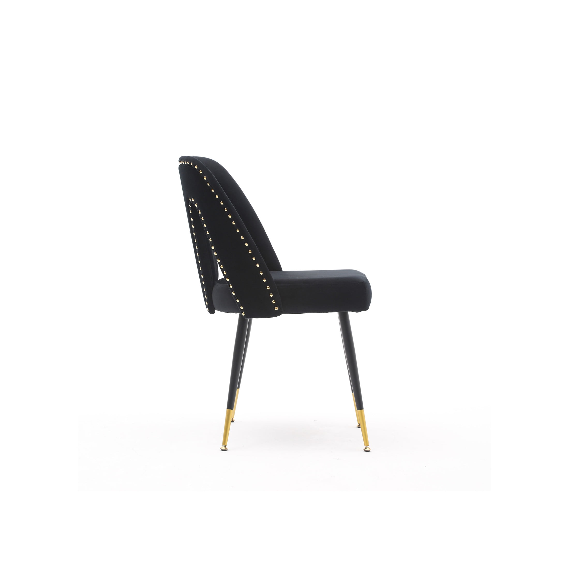 Orion Modern Upholstered Velvet Dining Chairs with Nailhead Trim, Metal Legs, Black, Set of 2