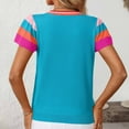 thumbnail image 6 of Sevevn Women's Fashion Casual Spring And Summer New Crew-Neck Knitted Top Contrast Color Sweet Short-Sleeved Sweater Blue M Deal of the Week, 6 of 7