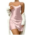 thumbnail image 1 of FAIWAD Robe Satinée pour Femme Sans Manches à Bretelles, Robe de Nuit Drapée, Robe Dos Nu, Mini Robe de Nuit, 1 of 4