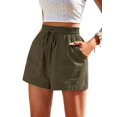 thumbnail image 3 of Linen Shorts for Women Summer Casual High Waisted Wide Leg Drawstring Beach Loose Shorts Comfy Fashion Outfits Green L, 3 of 7