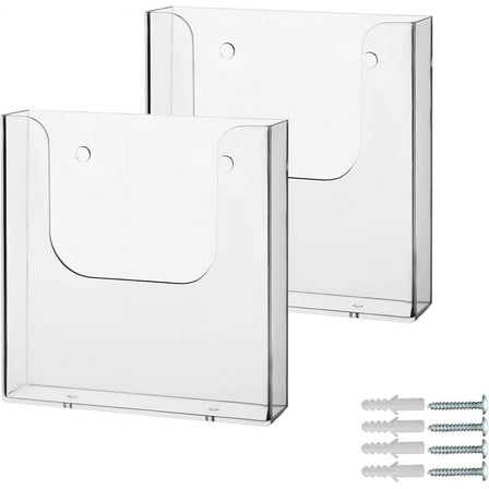 2 Pack Clear Flyer Holder,Display Catalog Rack,Wall Mount Literature Holder,Acrylic Brochure Holder,Plastic Storage Paper Holder,Pamphlet Holder with Screws,for Home Office (Large)