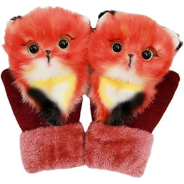 Cute Animal Mittens, Handmade Knitted Plush Animal Mittens Gloves, 3D Fluffy Cartoon Handmade Plush Glove, Thickened Soft Winter Warm Gloves