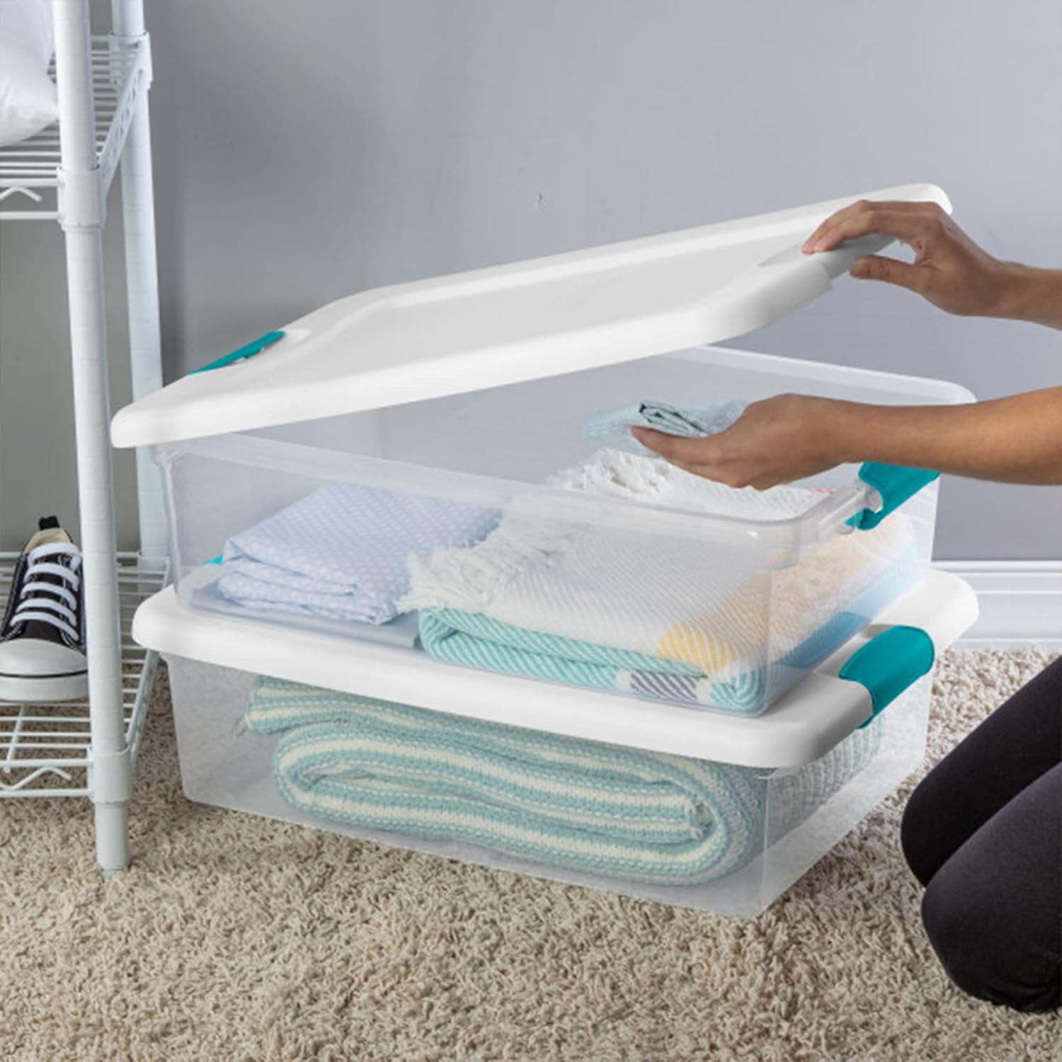 Sterilite Latching Storage Box 32-Qt 2 Pack - Clear Storage Bins with Lids for Organization