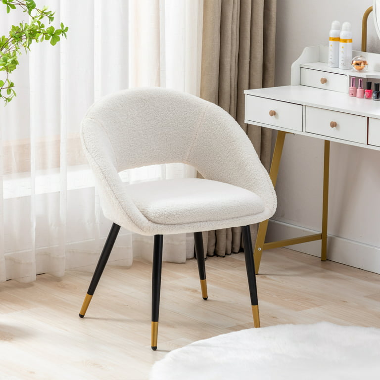 Cute White Desk Chair for Teen Girl Kids, Home Office Computer Desk Chair  with Arms, Comfy Velvet Fabric Task Chair Vanity Chair for Makeup Room