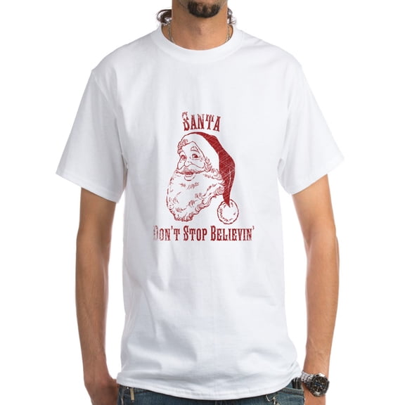 CafePress - Santa Don't Stop Believin' White T-Shirt - Men's Classic T-Shirts