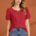 thumbnail image 2 of Sexlip Women's Blouse Short Sleeve Loose Fit Trendy Design Versatile Styling Breathable Wear Fashion Forward Modern Style Red M, 2 of 6