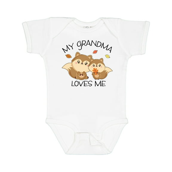 Inktastic My Grandma Loves Me with Cute Squirrels in Autumn Boys or Girls Baby Bodysuit