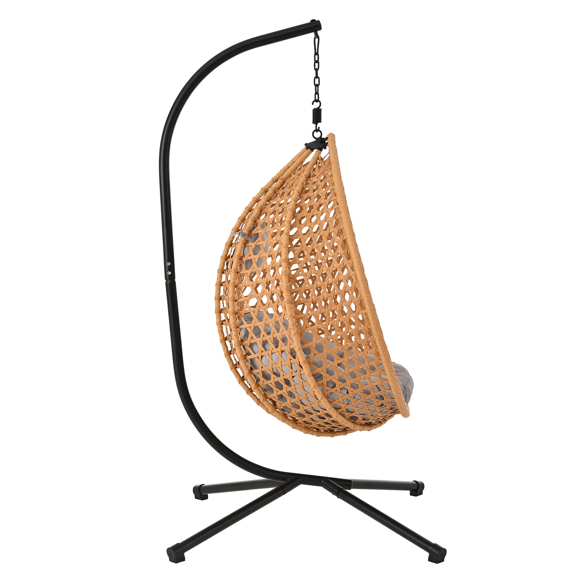 Woven Hanging Egg Chair With Stand, Sturdy Outdoor Swing Chair for Balcony Bedroom, Light Gray