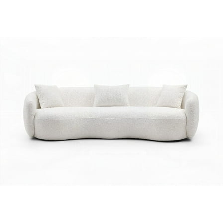 Mid Century Modern Boucle Curved Sofa - 4-Seat, Off-white