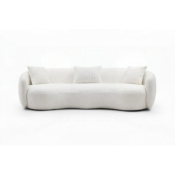 Mid Century Modern Boucle Curved Sofa - 4-Seat, Off-white