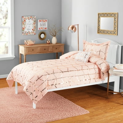 Buy Your Zone Mini Metallic Print Comforter Set With Decorative Pillow Twin Txl Blush Online In Singapore 207389643