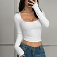 thumbnail image 4 of Sexlip Womens Cotton Tops Long Sleeve T Shirts Square Neck Y2k Tops Slim Fit Going Out Fall Fashion Clothes White S, 4 of 6