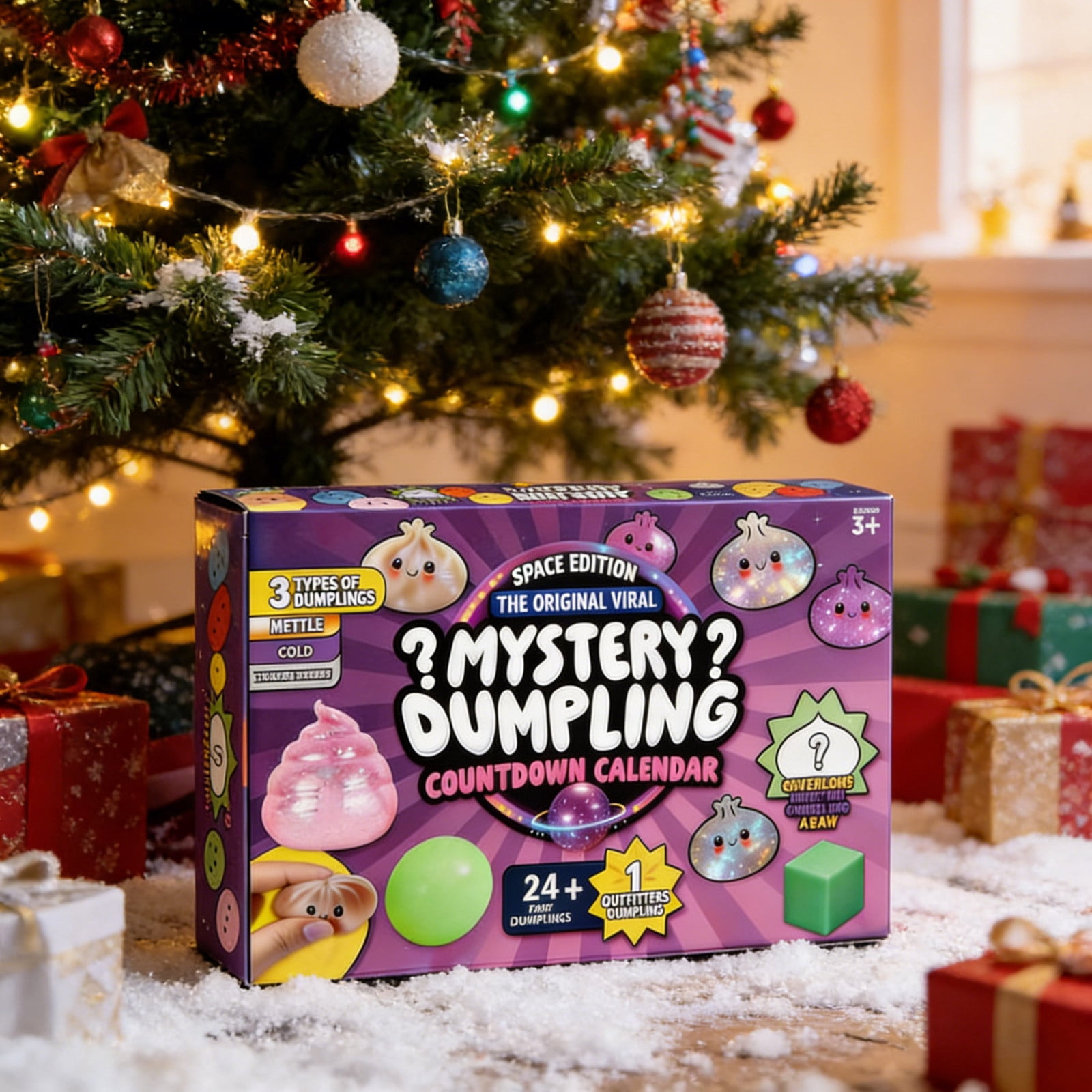 Dumpling Advent Calendar 24+1 Surprise, Space Edition Squishy Toys for Kids, Christmas Countdown Fidget Set, Net Texture Cold Touch Glitter Sensory Toy, Stress Relief Gift for Boys Girls