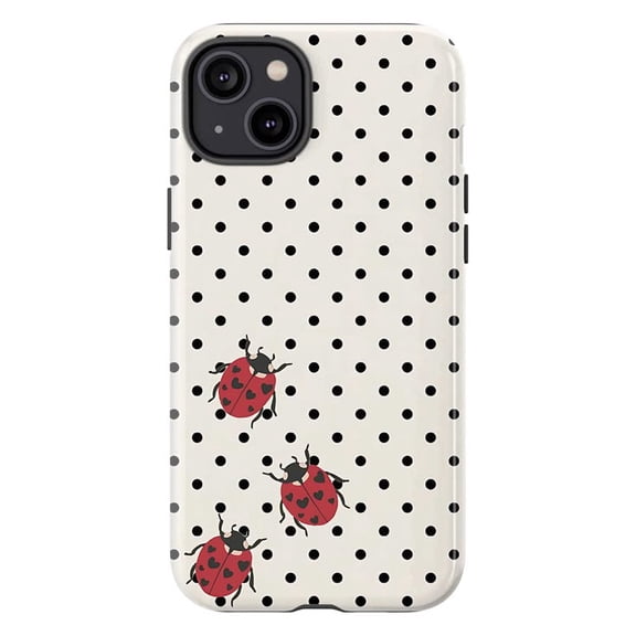 Cute Ladybug Polka Dot Phone Case, Aesthetic Red Heart Ladybird Cottagecore Cover for iPhone 17 16 15 14 13 12 11 Plus Pro Max Mini