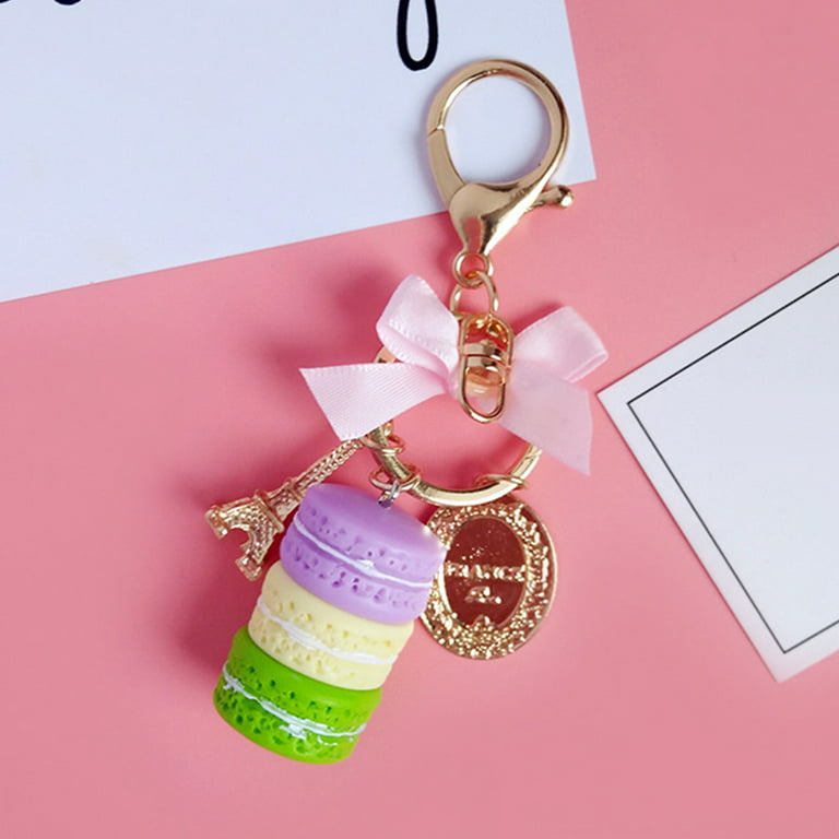 Women New Macaron Cake Keychain Pu Love Alloy Leaf Key Chain Charm Bag  Pendant Key Ring Best Party G