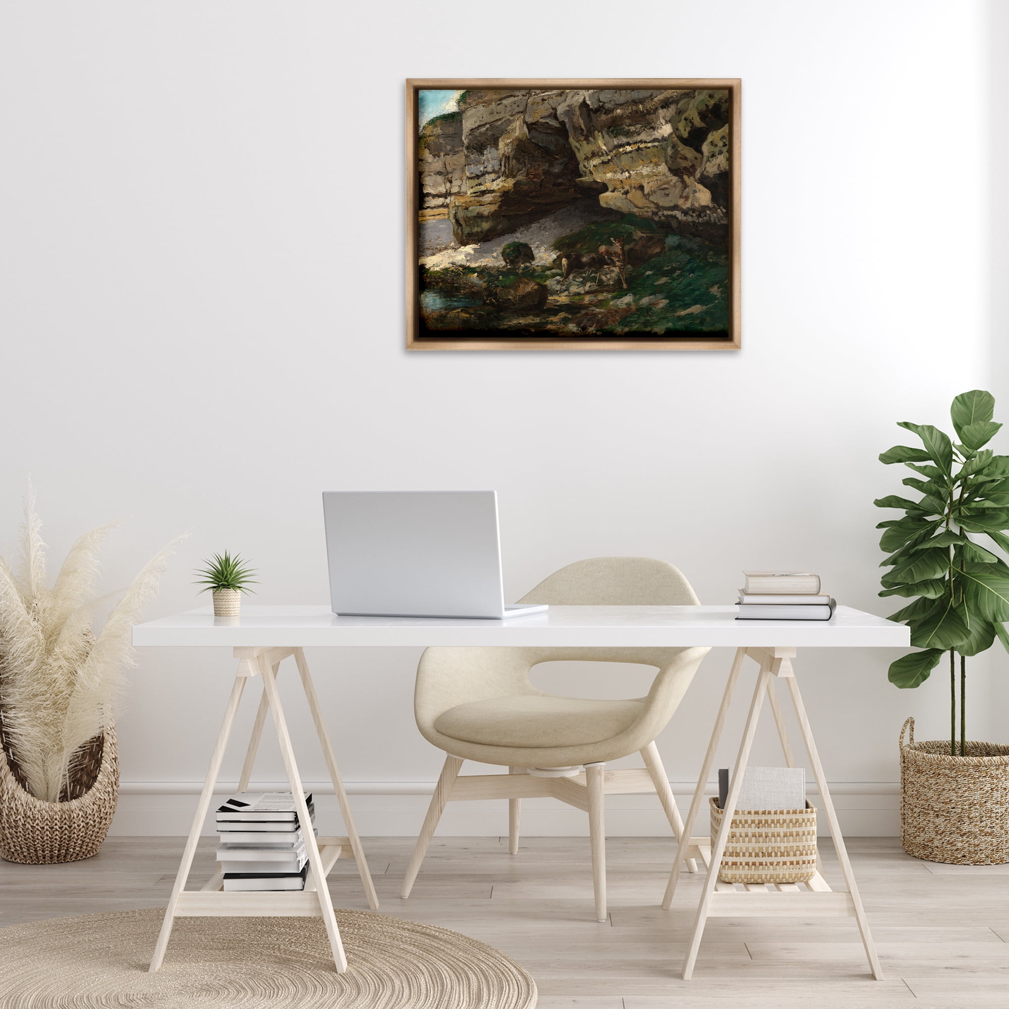 Stupell Industries Classic Courbet Cliff Landscape Landscape & Nature Painting Brown Floater Framed Canvas Art Print Wall Art, 31 x 25
