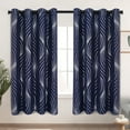 thumbnail image 5 of Alishomtll Navy Blue Blackout Curtains for Living Room ,Modern Metallic Silver Wave Pattern Bedroom Thermal Insulated Drapes ,2 Panel Set,52"x63", 5 of 11