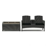 Furniture of America Azur Rattan 2-Piece Loveseat and Storage Bench Set in Black