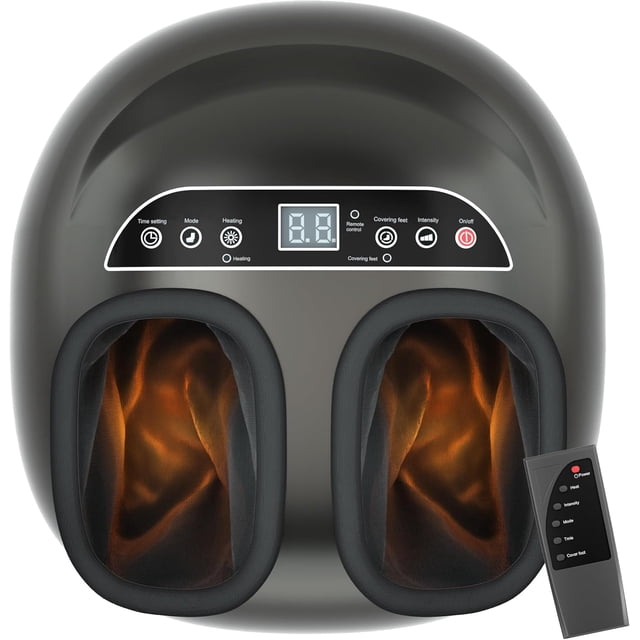 Appareil de Massage Chauffant pour les Pieds avec Pétrissage Profond et Compression d'Air, Télécommande, Intensité Réglable pour Apaiser les Pieds Fatigués, Cadeau de Détente Idéal