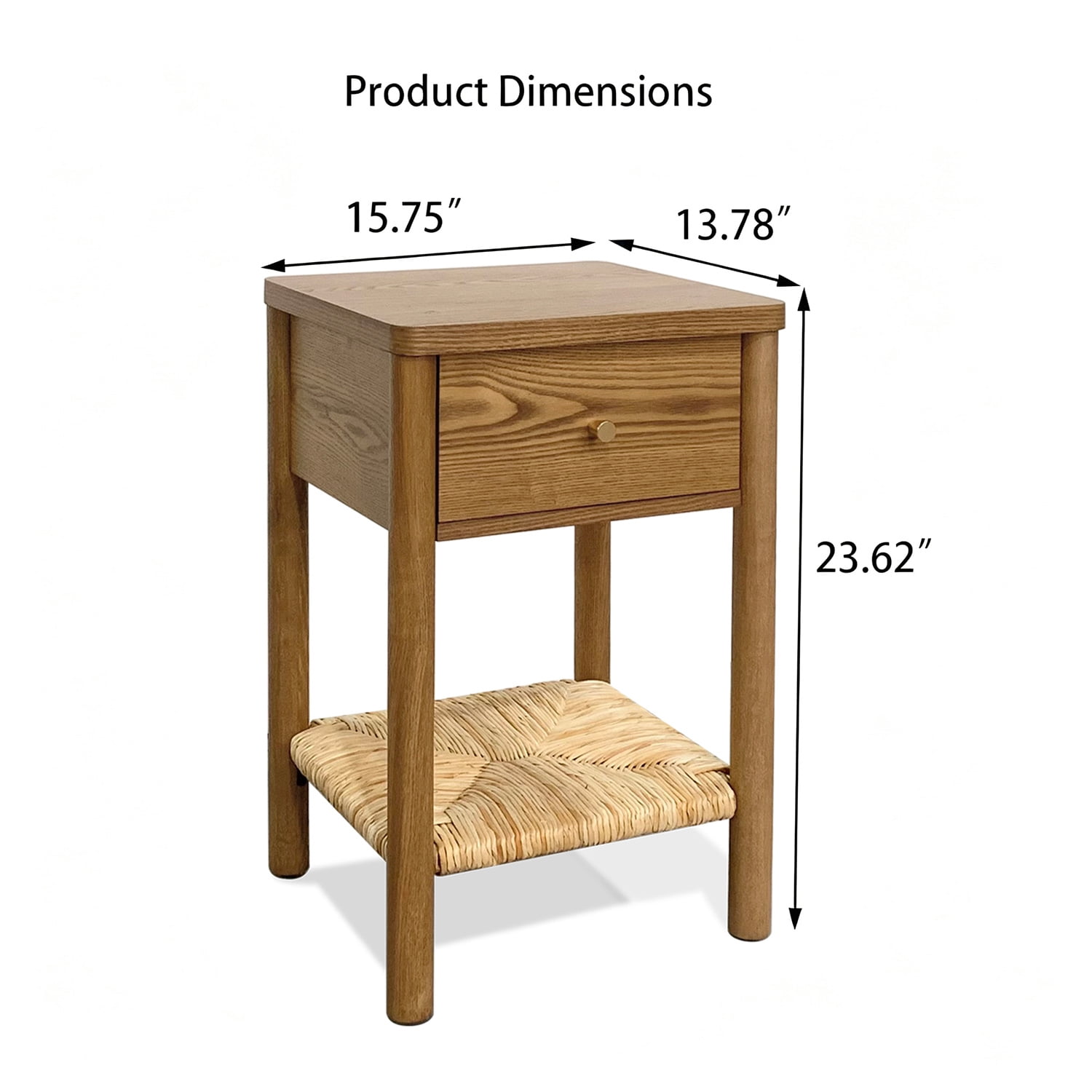 AISWORD End Table with Drawer & Hand-woven Jute Shelf,Small Wood Side Table with Rounded Edges for Bedroom & Living Room,Walnut Brown