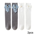 thumbnail image 3 of Esaierr Toddler Kids Girls Cotton Knee High Socks Bow Thigh High Socks Fall Stacked Socks Mid-Calf Princess Socks Compression Socks 2 Pairs, 3 of 9