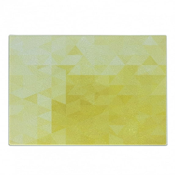 Yellow Cutting Board, Simple Triangle Shaded Wavy Retro Mosaic Motifs Poly Gradient Illustration Art Print, Decorative Tempered Glass Cutting and Serving Board, Small Size, Yellow, by Ambesonne