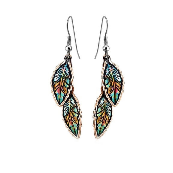 Artisan Handcrafted Tier Feather Leaves Bohemian Earrings for Women Dangle Copper Bohemia Drop Earrings Leaf/Feather Jewelry. CFM-61